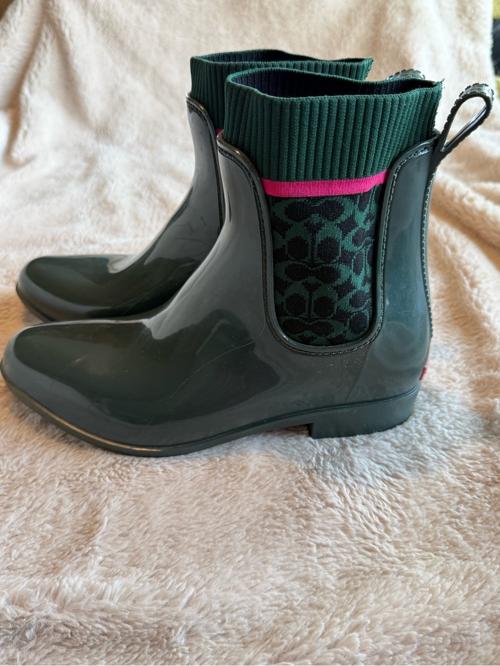 Coach Rain Booties in Dark Jade Womens Sz 9